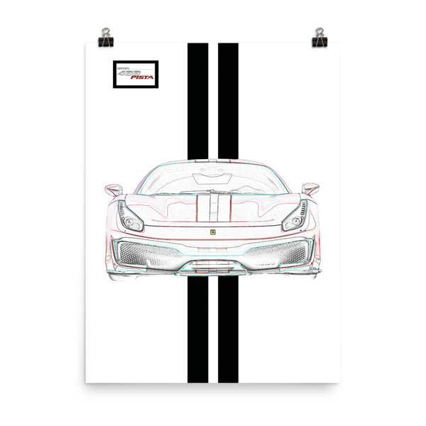Bianco Avus Ferrari 488 Pista Black Racing Livery Poster