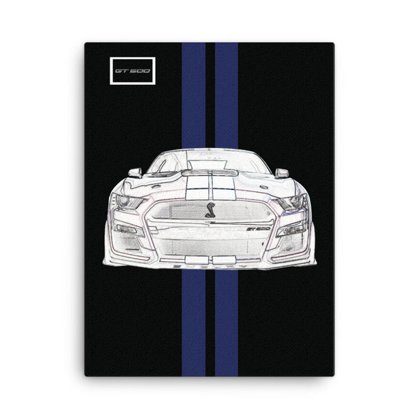 Shadow Black Shelby GT500 Kona Blue Racing Stripe Canvas