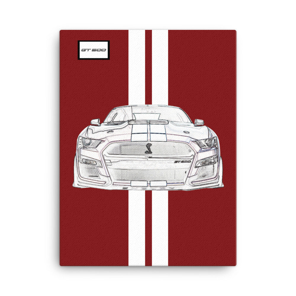 Rapid Red Shelby GT500 Bright White Racing Stripe Canvas
