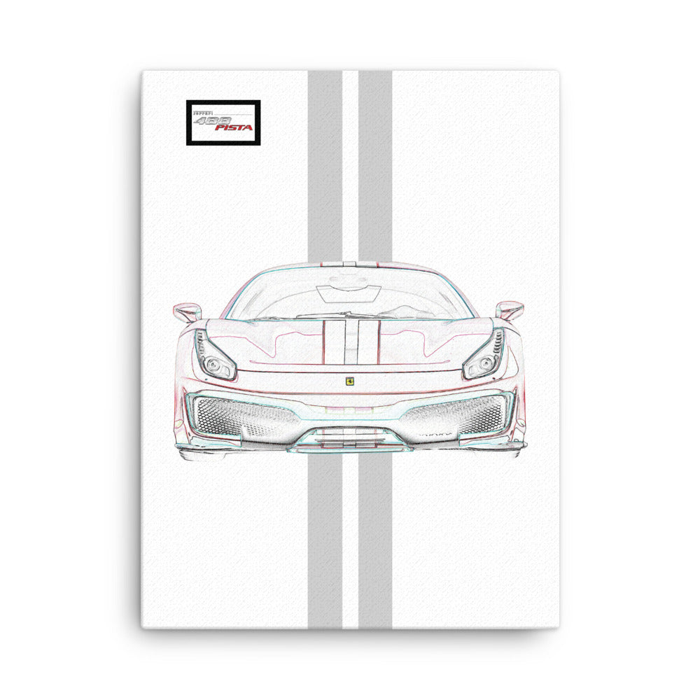 Bianco Avus Ferrari 488 Pista Silver Racing Livery Canvas