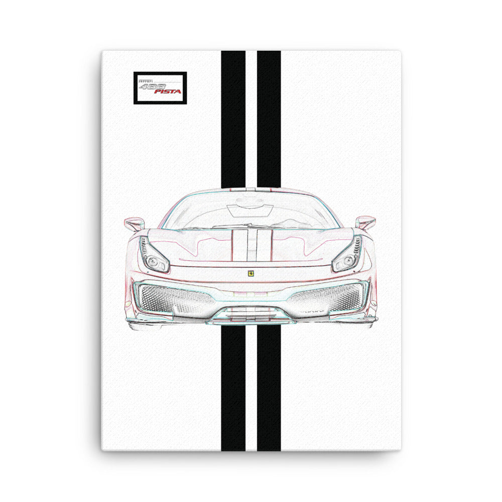 Bianco Avus Ferrari 488 Pista Black Racing Livery Canvas