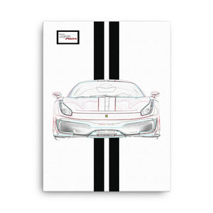 Bianco Avus Ferrari 488 Pista Black Racing Livery Canvas