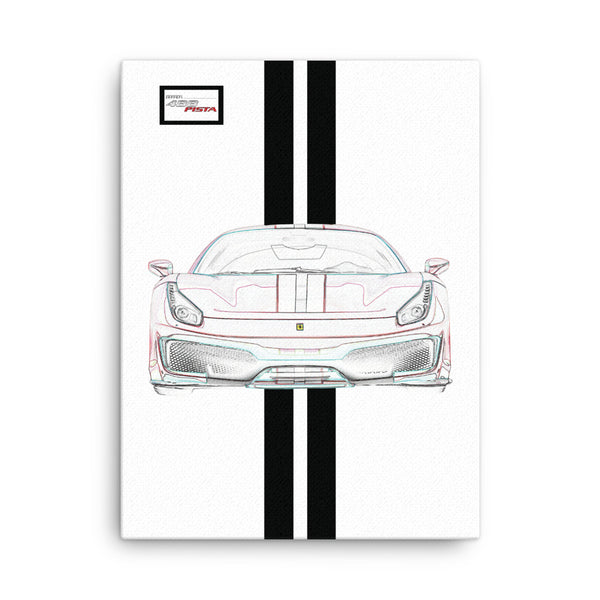 Bianco Avus Ferrari 488 Pista Black Racing Livery Canvas